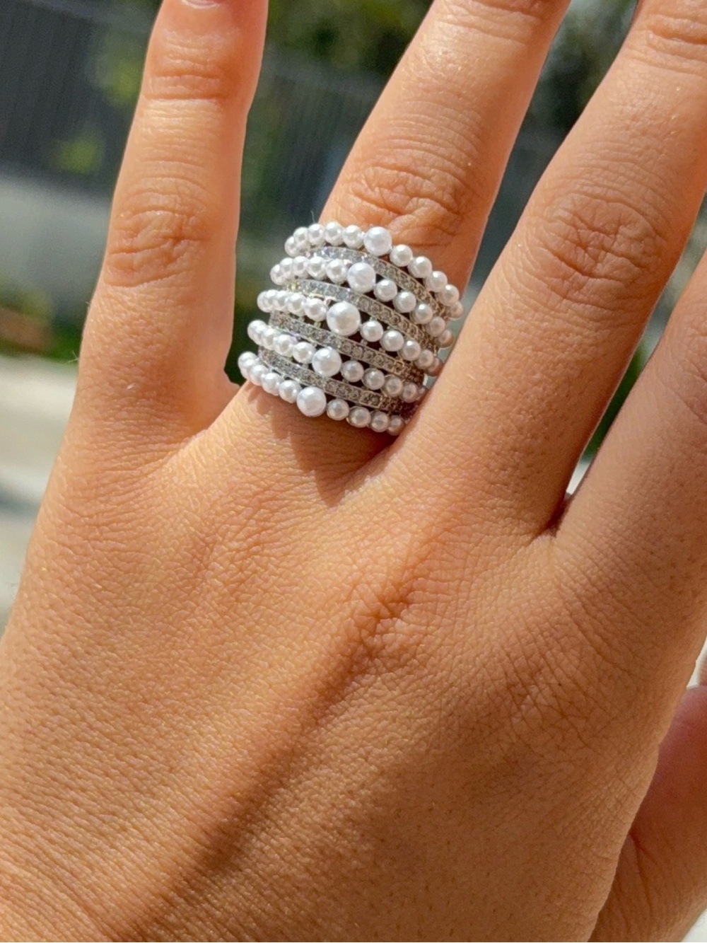 Elegant Pearl Silver Ring - Picture 4 of 5